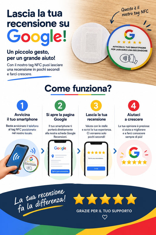 Tag NFC Google Recensioni – Adesivo Smart per Aumentare le Recensioni del tuo Locale